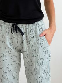 Піжамні штани муслін COSY зайчики, м'ятний