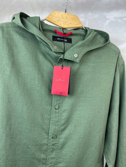 Сорочка з капюшоном Kiton зелена лляна  p048 | Зображення 1