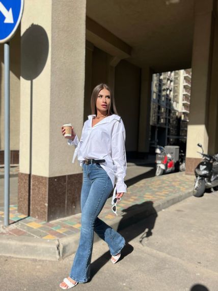 Женская стильная блуза рубашка оверсайз LI8807 белая, размер 42/46 | Зображення 1