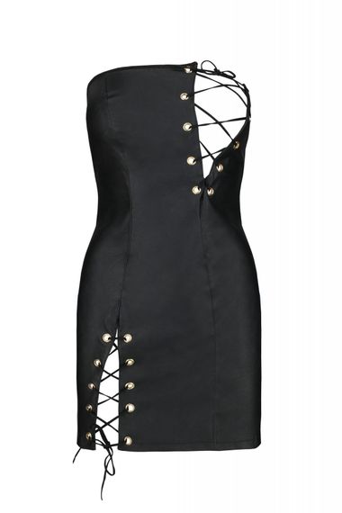 Мінісукня з екошкіри Passion Celine Chemise black, шнурівка, трусики в комплекті, 6XL/7XL | Зображення 2