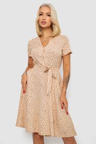 Платье софт с принтом в горох, цвет бежевый, 230R0032-3