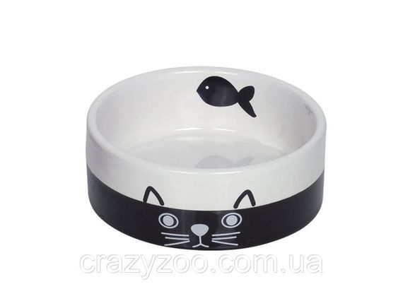 Миска для котів Nobby Cat Face керамічна чорно-біла Ø 12x4.5 см 250 мл 73690