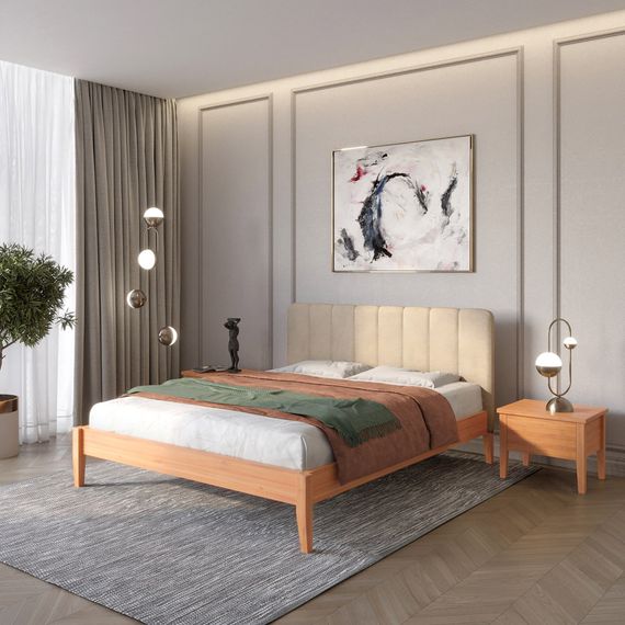 Двоспальне дерев&#039;яне ліжко Mebigrand Лондон ДК Яблуня/Аляска 23 (Бежевий) Б1 160х200 см (MBG-6554)