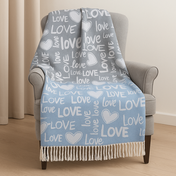 Плед бавовняний Love You сіро-блакитний 140 x 200 см (4707)
