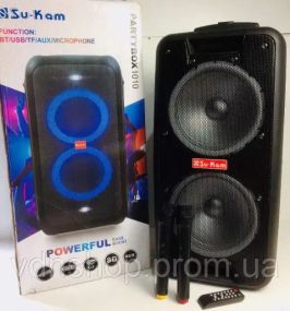 Портативна колонка Su-Kam 1010 + 2 мікрофони + BT 12v220v