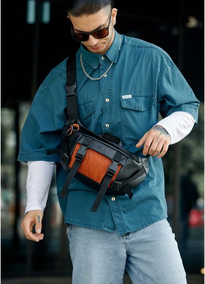 Чоловіча сумка бананка Sambag Dynamicdart чорно-помаранчева 38 × 21 × 7 см (80411129m) | Зображення 9