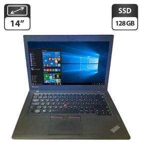 Ноутбук Б-клас Lenovo ThinkPad T450 / 14" (1366x768) TN / Intel Core i5-5300U (2 (4) ядра по 2.3 - 2.9 GHz) / 8 GB DDR3 / 128 GB SSD / Intel HD Graphics 5500 / WebCam б/в
