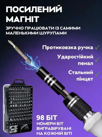 Набор отверток UKC 115 в 1 для ремонта электроники в боксе | Зображення 5