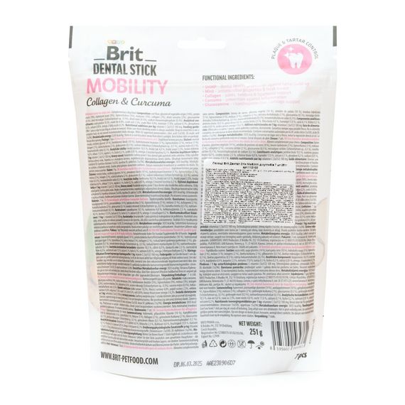 Ласощі Brit Dental Stick Mobility для дорослих собак з колагеном і куркумою для мобільності суглобів 7 шт 251 г | Зображення 2