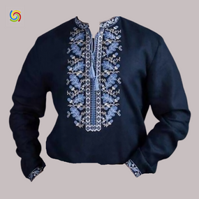 Рубашка Украинская вышиванка  31969 цвет тёмно-синий размер L/XL