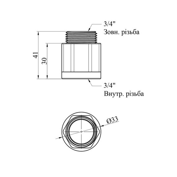 Удлинитель усиленный LexLine 3/4" ВЗ, L=30 мм никелированный НК0609-30-Вн | Зображення 1