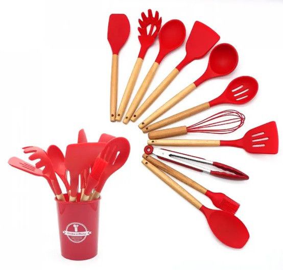 Набор кухонных предметов Silicone kitchen utensils set 12 предметов Красный | Зображення 1