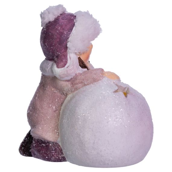 Новорічна фігурка з підсвіткою Дівчинка зі сніговою кулею з фарфори 11×7×12 (см) новорічний декор для дому, квартири на подарунок | Зображення 1