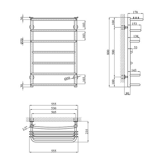 Сушарка для рушників водяна Kroner KRP Stern WT800x500-7 | Зображення 1