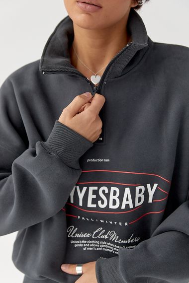 Теплий спортивний костюм із принтом - темно-сірий цвет, S/M (є розміри) | Зображення 3