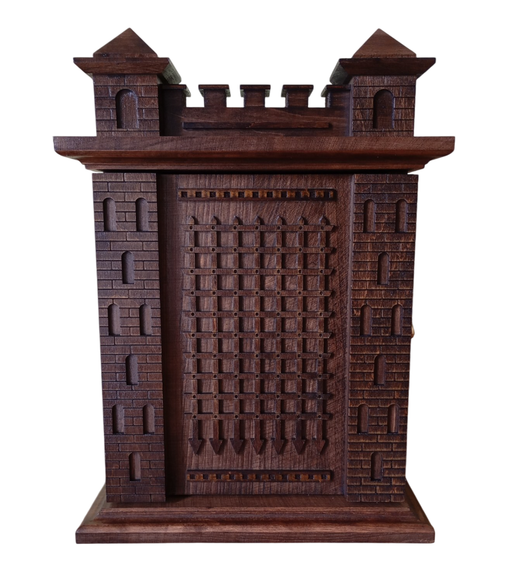 Ключниця Handmade настінна дерев'яна на стіну у вигляді вежі Коричневий (ke-16) | Зображення 1