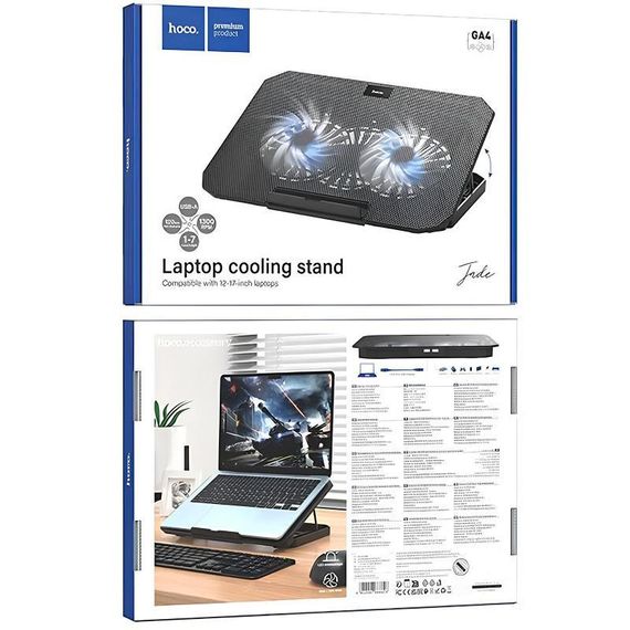 Охолоджуючий кулер-підставка для ноутбуку Hoco GA4 Jade Cooling Stand Black | Зображення 3