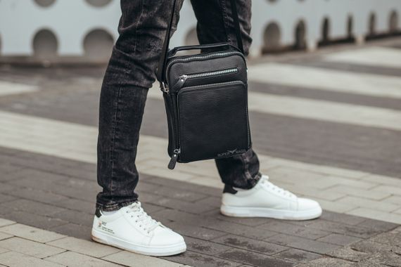 Чоловіча шкіряна сумка Tiding Bag DL9226-4 чорна | Зображення 9
