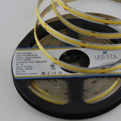Светодиодная лента LED-STIL 5000K 9 Вт/м COB 480 діодів IP33 24 Вольта 990 lm біле денне світло | Зображення 1