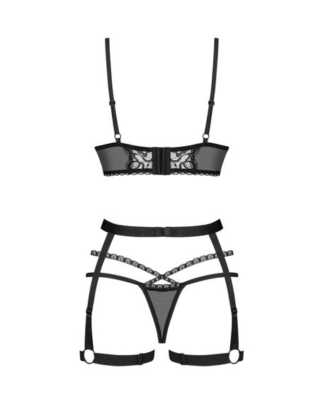 Комплект Obsessive Blomentis 3-pcs set, XL/2XL, м’який ліф, стрінги зі стрепами, пояс із гартерами | Зображення 3