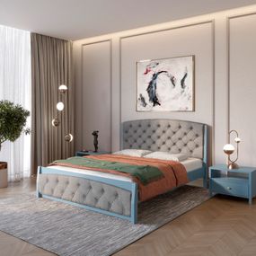 Двоспальне дерев&#039;яне ліжко Mebigrand Мехіко Сіро-синій (S7010R90B)/Аляска 93 (Сірий) 160х190 см (MBG-12281)