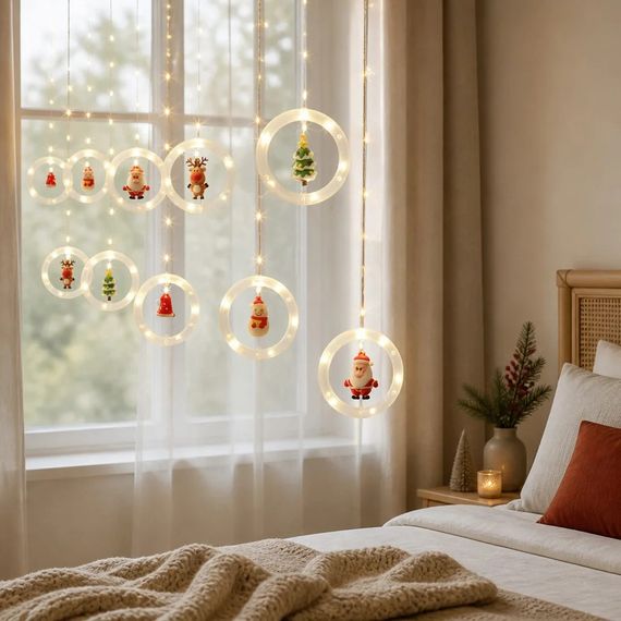 Світлодіодна гірлянда Xmas 110L WW, завіса 3×0,7 м з 10 кільцями та фігурками | Зображення 1