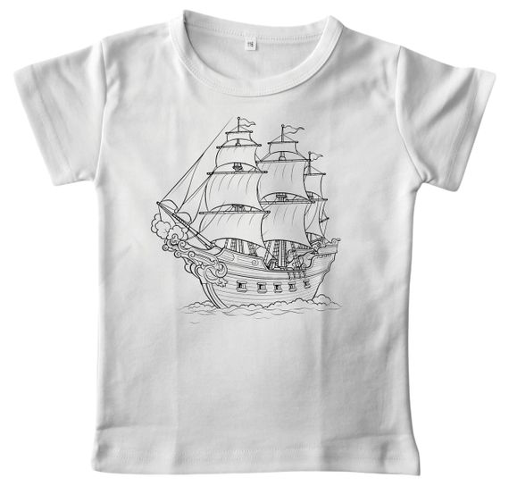 Детский набор для творчества футболка раскраска Корабль белая (ДФ0014) 122 | Зображення 4