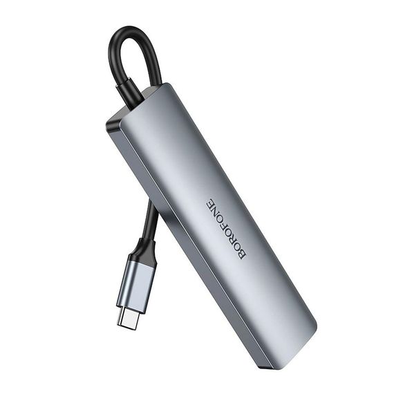 Хаб USB Borofone DH15 6-в-1 Type-C to HDMI+PD+USB3.0+USB2.0+SD+TF(L=0.15M) Колір Сiрий | Зображення 2