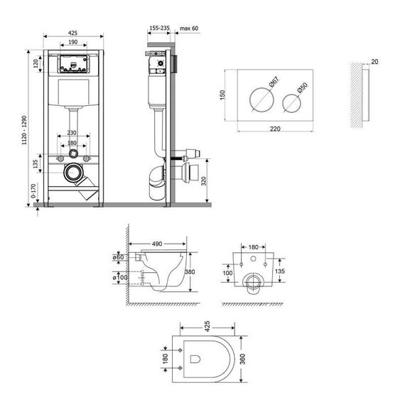 Готове рішення Qtap для ванної кімнати: підвісний унітаз Taurus Ultra Quiet 485×360×350 + комплект інсталяції Nest 4 в 1 | Зображення 1