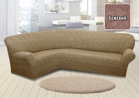 Жаккардовый чехол на угловой диван Volna без юбки Бежевый