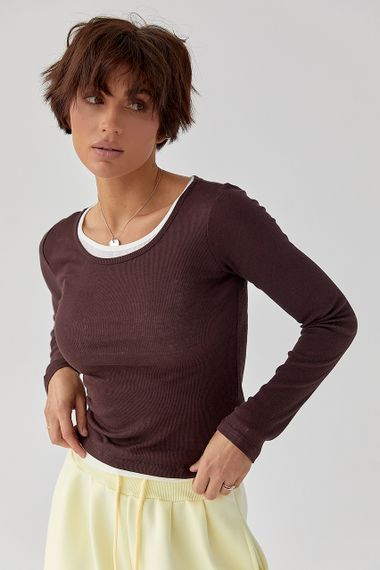 Подвійний лонг у рубчик - темно-коричневий цвет, M (є розміри) | Зображення 4