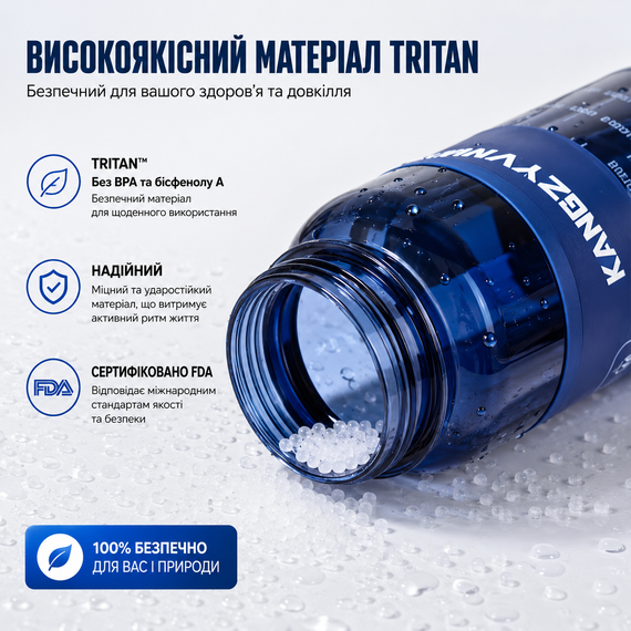Спортивная бутылка для воды KANGZYUAN 700 мл Синяя, Tritan (BPA Free), ударопрочная с ремешком | Зображення 2