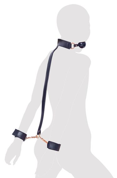 Комплект кляп-кулька та наручники Bad Kitty, чорного кольору, 4 см | Зображення 3