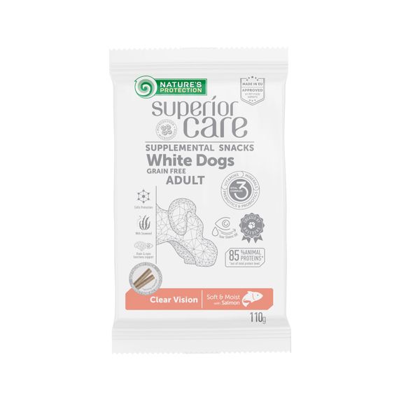 Лакомства Nature's Protection Superior Care White Dogs Clear Vision с лососем для взрослых собак всех пород с белым окрасом шерсти 110 гр