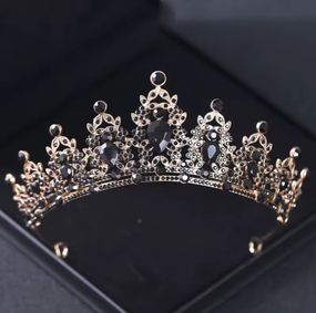 Тіара, корона з кристалами Чорний із золотом One size 13,5см (2029)