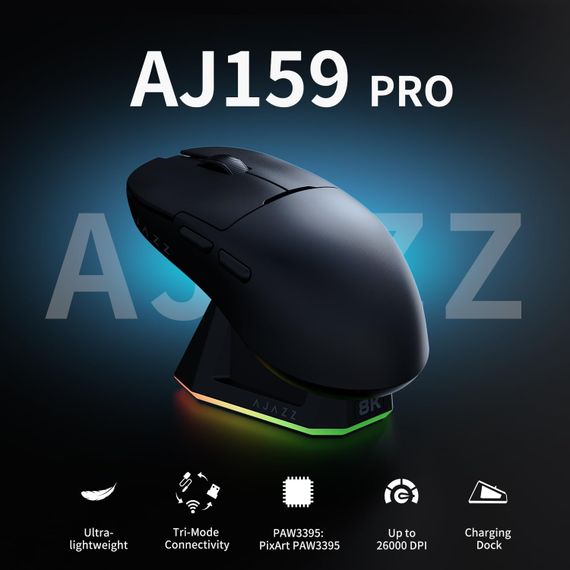 Бездротова легка магнітна миша Ajazz AJ159 PRO PAW3395 2.4G 26000 DPI RGB Чорна | Зображення 5