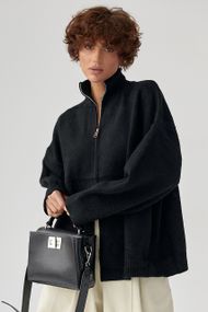 В'язаний кардиган оверсайз на блискавці - чорний цвет, ONE SIZE (є розміри)