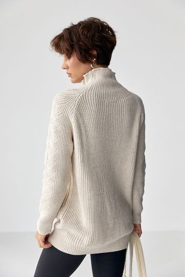 В'язаний жіночий светр із косичками - бежевий цвет, ONE SIZE (є розміри) | Зображення 1