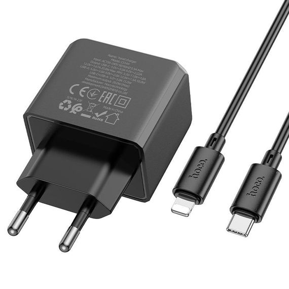 Набір СЗУ HOCO CS14A+кабель Lighting, 1xUSB+1xUSB-C, PD20W+QC3.0, кабель 1м | Зображення 4