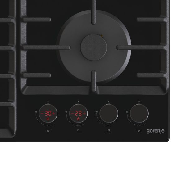 Варильна поверхня Gorenje GKTW642SYB/газ на склі/ електрозапалювання/таймер/ чавунна решітка/конфорка Wok/газконтроль/чорна (GKTW642SYB) | Зображення 7
