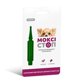 Краплі Provet МОКСІСТОП для собак до 4 кг антигельмінтний препарат на холку 1 піпетка х 0,4 мл