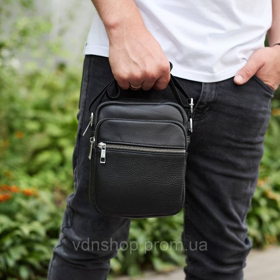 Чоловіча шкіряна барсетка 21х17х7, сумка для міста, компактний месенджер для щоденного використання, чорна | Зображення 8