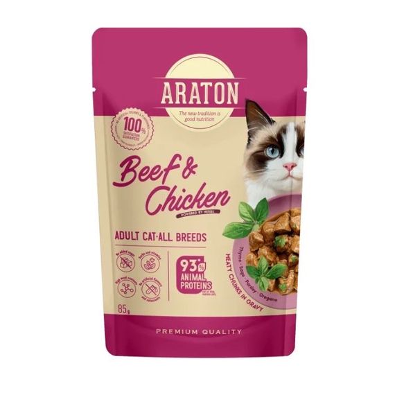 Вологий корм для котів з куркою та яловичиною Araton Cat With Beef And Chicken, 85 гр