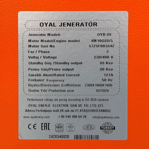 Дизельный генератор OYAL OYB-85 BAUDOUIN 4M10G70-5 88KVA/70 кВт, генератор переменного тока OYL225FS, расход 75% нагрузки — 13,5 | Зображення 2