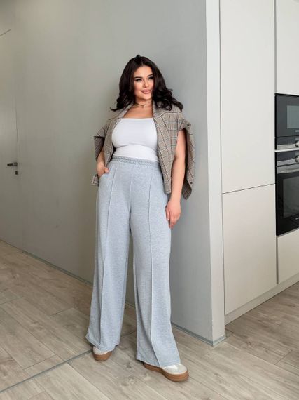 Женские трикотажные штаны палаццо со стрелками BR1727 цвет серый, размер 56/58