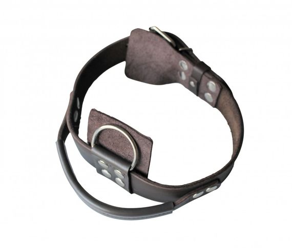 Кожаный ошейник ручной работы "Lockdog" с ручкой коричневый