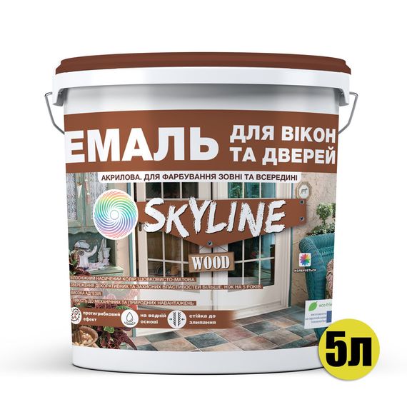Эмаль акриловая Для Окон и Дверей SkyLine Wood Белая 5 л | Зображення 1