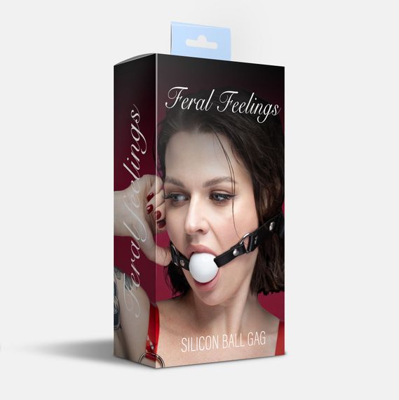 Кляп силіконовий Feral Feelings Silicon Ball Gag Black/White, чорний ремінець, біла кулька | Зображення 2