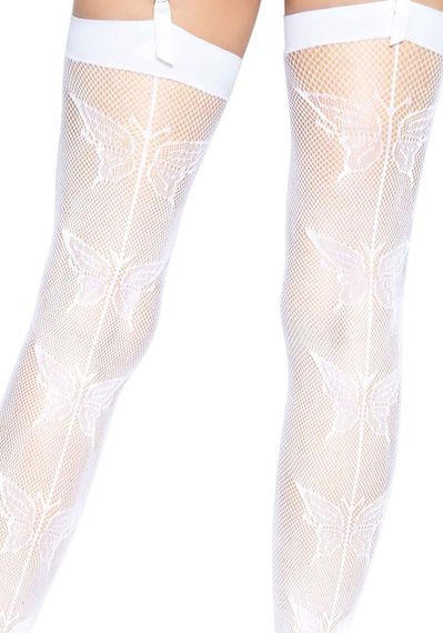 Панчохи-сітка зі швом ззаду Leg Avenue Butterfly back seam thigh highs Білий One size | Зображення 3