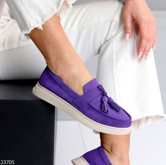Яркие фиолетовые замшевые лоферы натуральная замша цвет в ассортименте 37